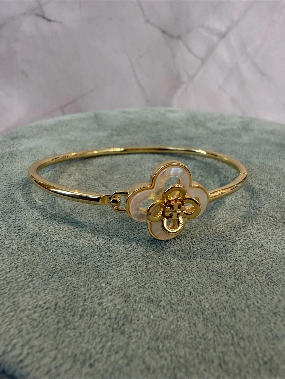 Tory Burch | Gold Plated Mother-of-Pearl Bangle Bracelet | Medium